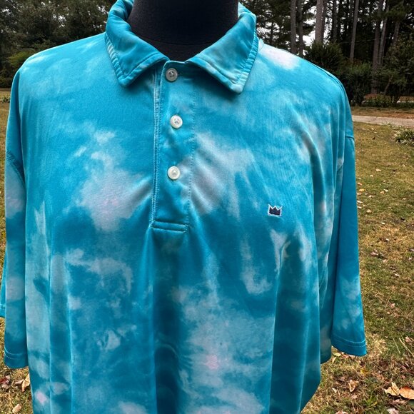 Crown & Ivy Blue Tie Dye Lightweight Polo Shirt Mens X Large Polyester Blend - Picture 10 of 10